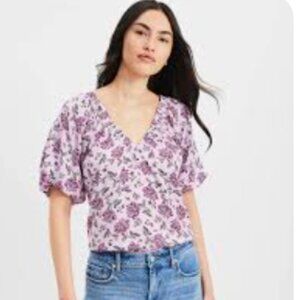 LOFT F;oral Mixed Media V-neck Top